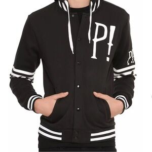 Panic! At The Disco Black and White Varsity Button Up Hoodie